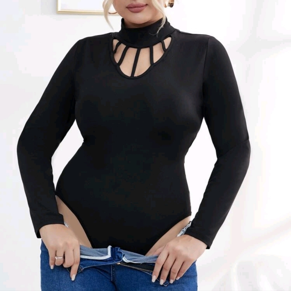 Black Long Sleeve Cutout Bodysuit